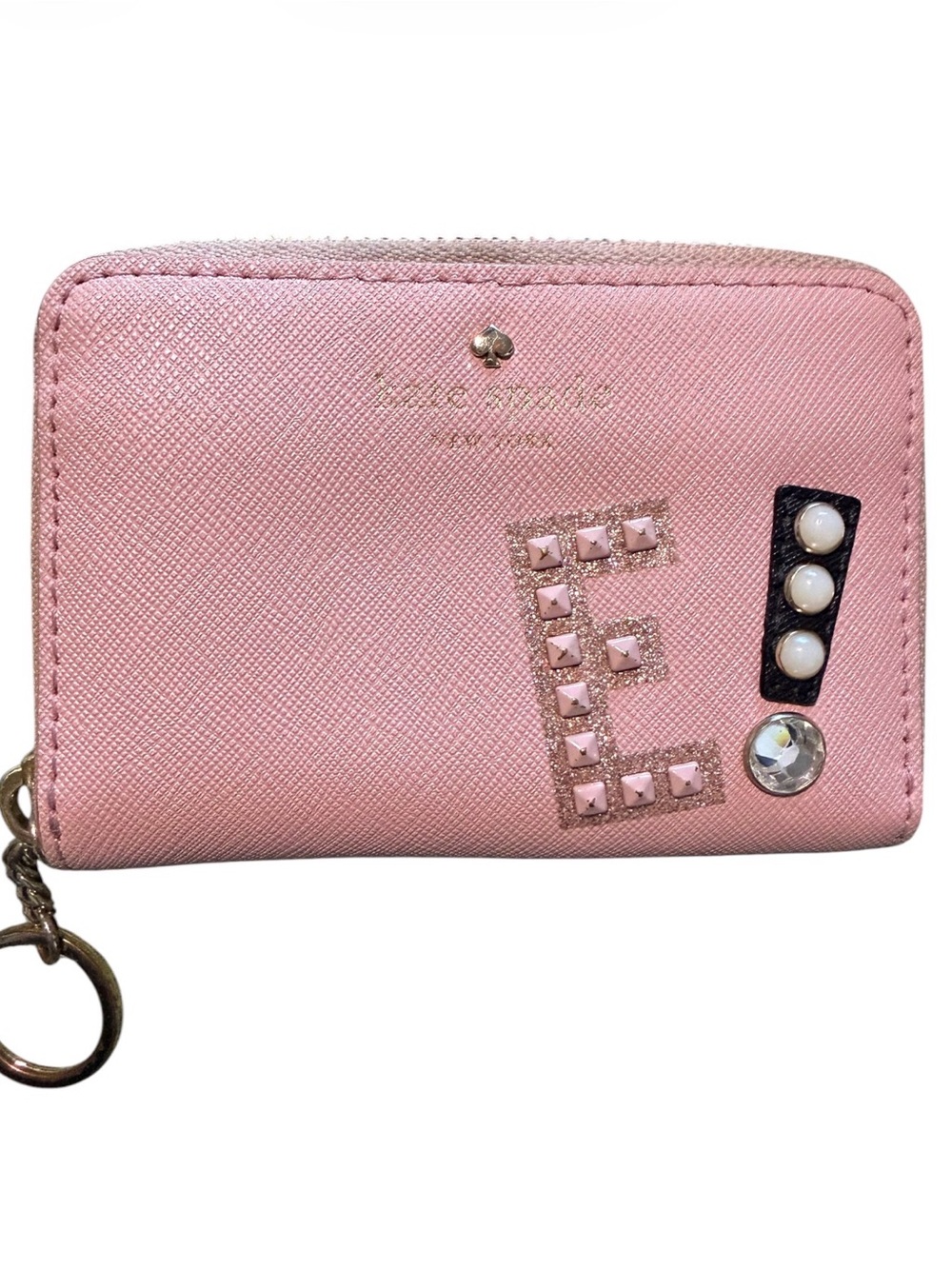 kate spade pink embellished zip around wallet‎ letter E
